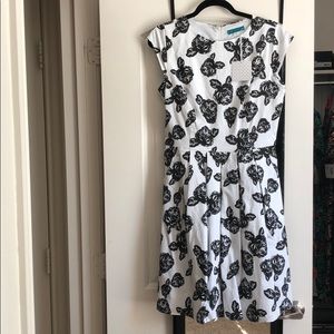 Fit and flare, black and white floral dress.